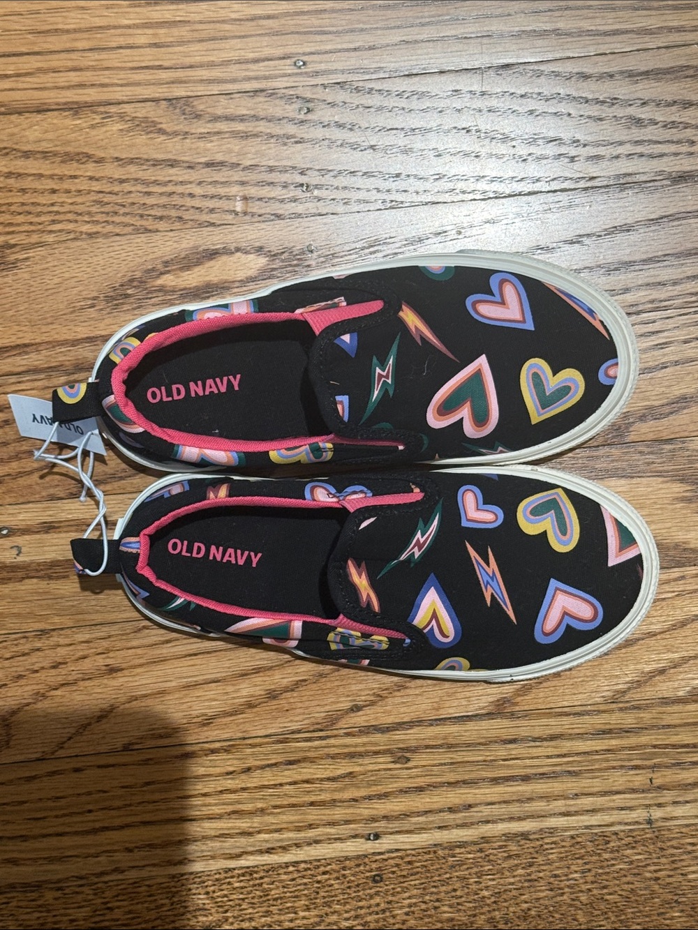Old Navy Black Slip-On Sneakers with Multicolor Hearts and Lightning